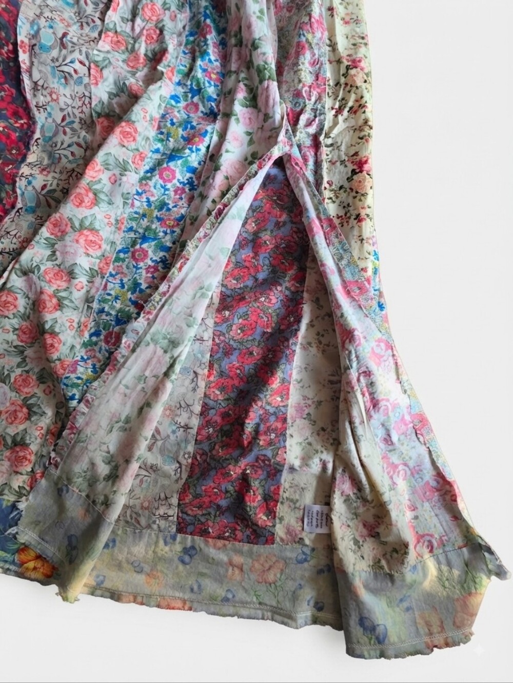 Patchwork Floral Maxi Skirt with Denim Bib - Multicolor - Picture 8 of 12